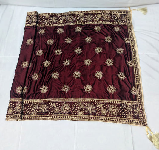 Double-Tone Red Velvet Jamawar Shawl