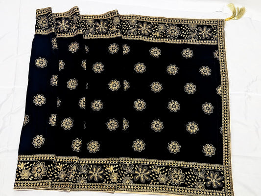 Classic Black Velvet Jamawaar Shawl
