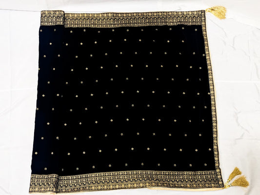 Classic Black Velvet Shawl – Subtle Jamawaar Palta Design