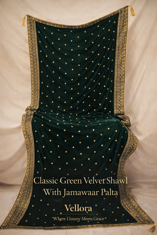 Classic Green Velvet Jamawaar Palta Shawl